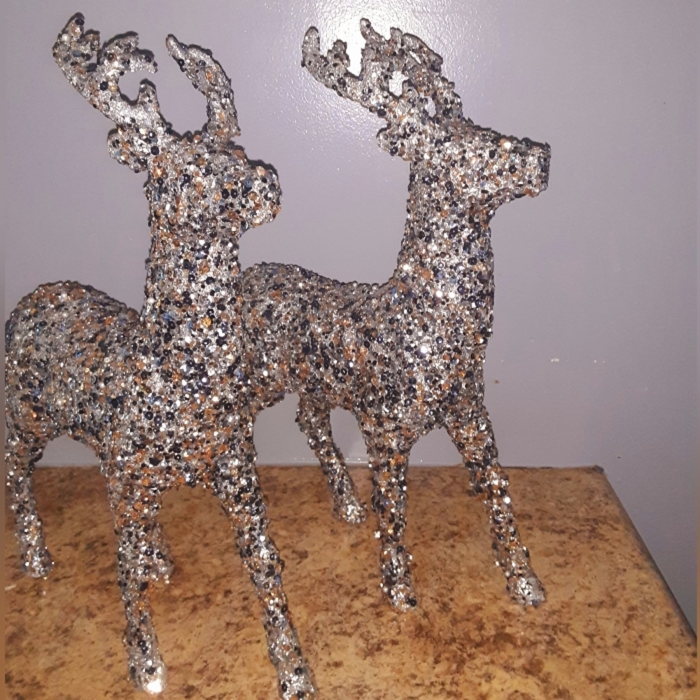 Blue, Silver & Gold Christmas Standing Reindeer Set